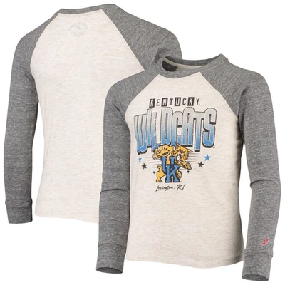 League Collegiate Wear Kids' Youth  Heathered Grey Kentucky Wildcats Baseball Tri-blend Raglan Long Sleeve