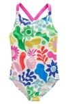 BODEN KIDS' PRINT CRISSCROSS ONE-PIECE SWIMSUIT