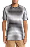 Hugo Boss Pure-linen Regular-fit T-shirt With Horizontal Stripe In Dark Blue