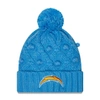 NEW ERA GIRLS YOUTH NEW ERA POWDER BLUE LOS ANGELES CHARGERS TOASTY CUFFED KNIT HAT WITH POM
