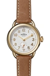 Shinola Men's Runabout Pvd Gold & Leather Strap Watch In Light Silver