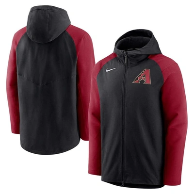 Nike Men's  Black, Red Arizona Diamondbacks Authentic Collection Performance Raglan Full-zip Hoodie In Black,red
