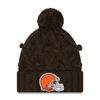 NEW ERA GIRLS YOUTH NEW ERA BROWN CLEVELAND BROWNS TOASTY CUFFED KNIT HAT WITH POM