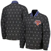 Starter Black New York Knicks In-field Play Fashion Satin Full-zip Varsity Jacket In Black