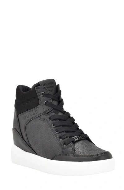 Guess Women's Blairin Logo Hidden Wedge Lace-up Trainers In Black