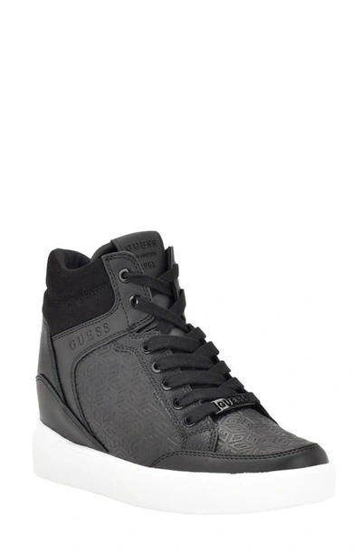 Guess Women's Blairin Logo Hidden Wedge Lace-up Sneakers In Black