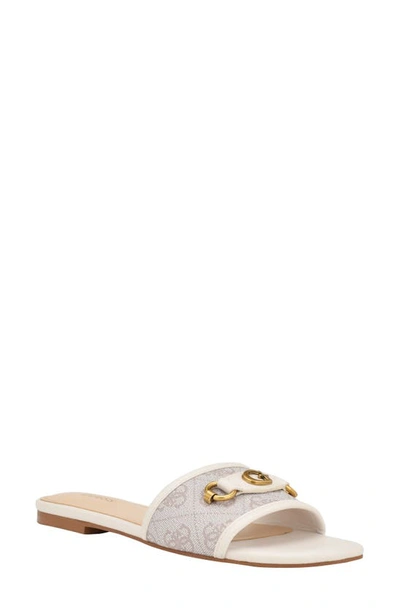 Guess Women's Hammi One Band With Logo And Hardware Flat Sandals In Ivory