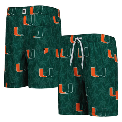 Wes & Willy Kids' Youth   Green Miami Hurricanes Palm Tree Swim Shorts