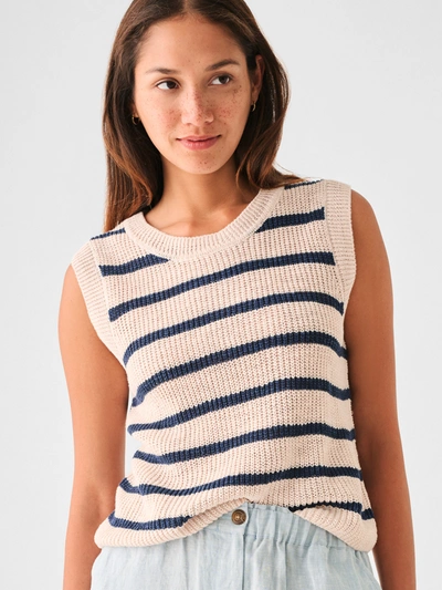 Faherty Miramar Muscle Sweater Tank In Natural Navy Stripe