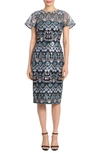 MAGGY LONDON FLORAL EMBROIDERED COCKTAIL SHEATH DRESS