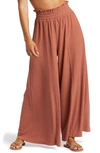 Roxy Jetsetter Smocked Waist Wide Leg Pants In Cedar Wood