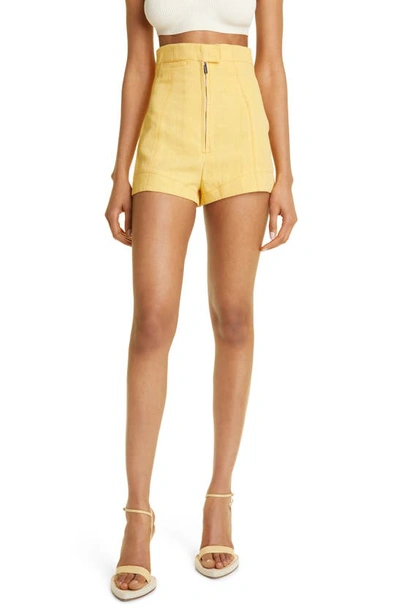Jacquemus Le Short Areia High-rise Linen-blend Shorts In Yellow