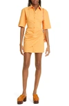 Jacquemus La Robe Camisa Drape Detail Mini Shirtdress In 750 Orange