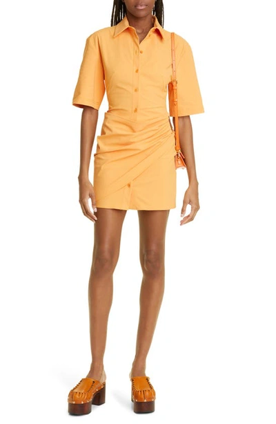 Jacquemus La Robe Camisa Drape Detail Mini Shirtdress In 750 Orange