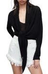 Allsaints Wasson Rib Open Front Wool Cardigan In Black