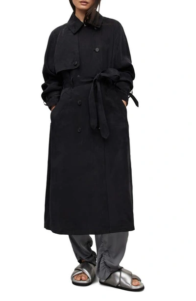 Allsaints Womens Black Cadence Double-breasted Cotton Trench Coat