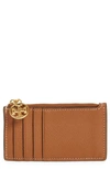 Tory Burch Miller Zip Leather Card Case In Light Umber