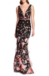 MARCHESA NOTTE BUTTERFLY MURMURING EMBROIDERED MERMAID GOWN