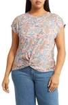 Wit & Wisdom Floral Twist Hem Top In Dusty Papaya Multi