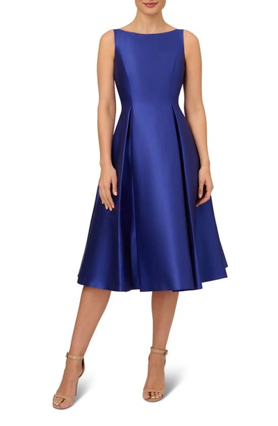 Adrianna Papell Boat-neck A-line Dress In Ultra Blue
