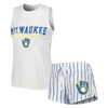CONCEPTS SPORT CONCEPTS SPORT WHITE MILWAUKEE BREWERS REEL PINSTRIPE TANK TOP & SHORTS SLEEP SET