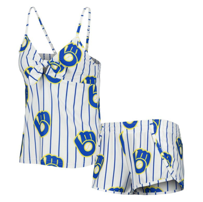 Concepts Sport Women's  White Milwaukee Brewers Reel Allover Print Tank Top And Shorts Sleep Set