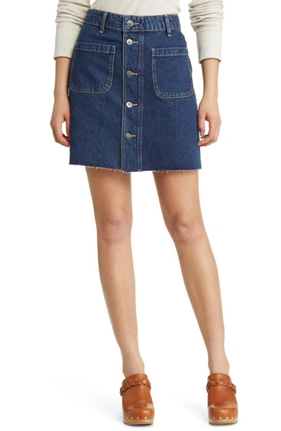 Boden Button Through Denim Skirt In Indigo