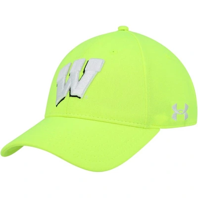 UNDER ARMOUR UNDER ARMOUR  NEON GREEN WISCONSIN BADGERS SIGNAL CALLER PERFORMANCE ADJUSTABLE HAT