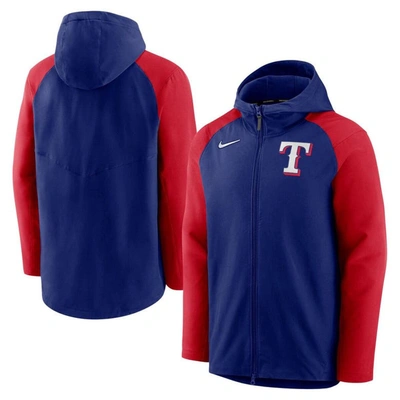 Nike Men's  Royal, Red Texas Rangers Authentic Collection Performance Raglan Full-zip Hoodie In Royal,red