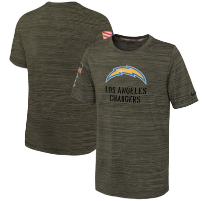 NIKE YOUTH NIKE OLIVE LOS ANGELES CHARGERS 2022 SALUTE TO SERVICE VELOCITY T-SHIRT