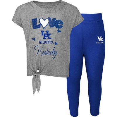 Outerstuff Baby Boys And Girls Heather Gray, Royal Kentucky Wildcats Forever Love T-shirt And Leggings Set In Heather Gray,royal