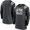 NIKE NIKE HEATHERED CHARCOAL/BLACK LAS VEGAS RAIDERS TRI-BLEND RAGLAN ATHLETIC LONG SLEEVE FASHION T-SHIR