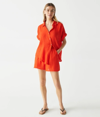 Michael Stars Bailey Gauze Button Down Shirt In Pomodoro