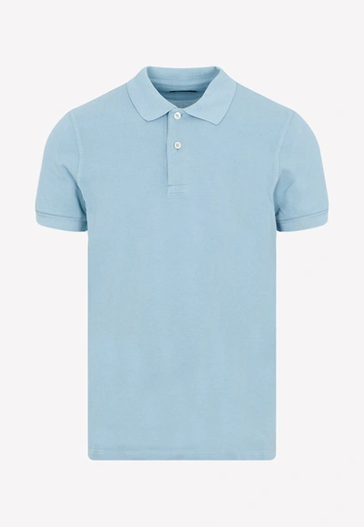 Tom Ford Light-blue Polo T-shirt In Cotton Blend Man