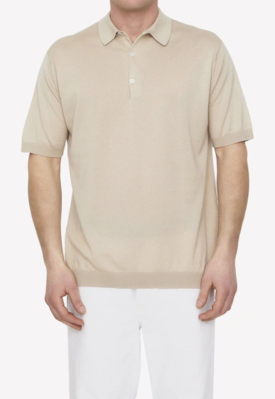 John Smedley Sand Cotton Polo Shirt In Beige