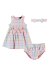 ANDY & EVAN GINGHAM SUNDRESS, HEADBAND & BLOOMERS SET