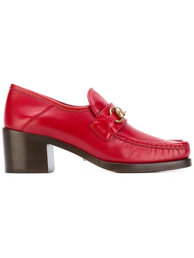 Gucci Vegas Mid Heel Moc Toe Loafers In Red