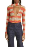 Jacquemus Le Body Abanaba Print Asymmetric Strap Thong Bodysuit In 4cb Print Pink Waves Strippes