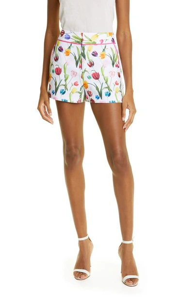 Alice And Olivia Dylan High Waist Tulip Print Shorts In Multi