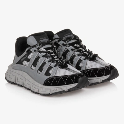 Versace Teen Grey Leather Trigreca Sneakers