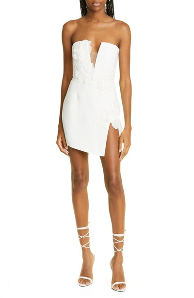 Sau Lee Fleur Floral Appliqué Strapless Dress In White