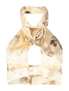 Alessandra Rich Cut-out Satin Crop Top In Nude & Neutrals