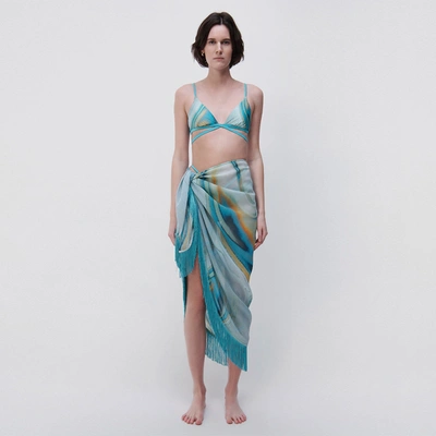 Jonathan Simkhai Eloise Marble Print Coverup Sarong In Laguna Marble