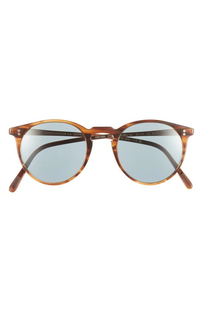 Oliver Peoples Men's O'malley Nyc Peaked Round Sunglasses In Brown Wood
