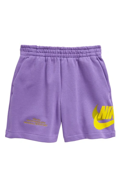 Nike Kids' Icon Cotton Fleece Graphic Shorts In Action Grape