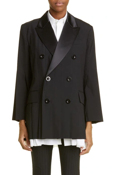 Sacai Cape-style Pleated Blazer Jacket In Black ModeSens