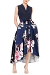 SLNY FLORAL PLEATED HIGH-LOW DRESS
