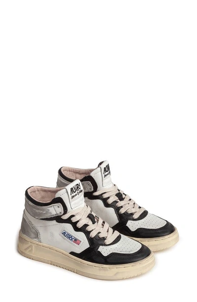 Autry "medalist Mid Super Vintage" Sneakers In Bianco/nero/argento
