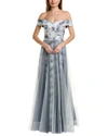 RENE RUIZ OFF-THE-SHOULDER TIERED A-LINE GOWN