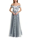 Rene Ruiz Off-the-shoulder Tiered A-line Gown In Grey